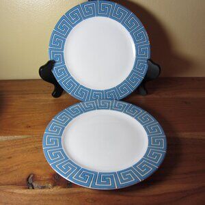 Jonathan Adler silver & blue greek key salad plates - pair of 2 (W5107)